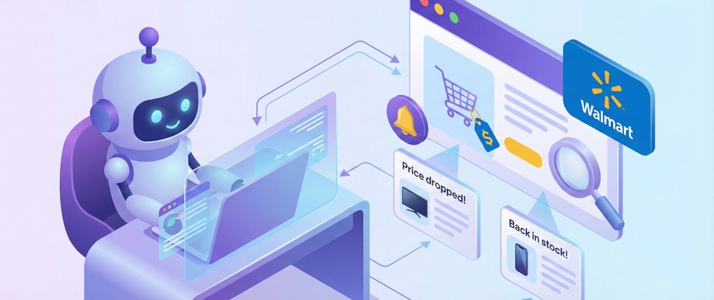A Futuristic, Neon Style 3 D Illustration Featuring a Glowing Shopping Cart With a Digital Brain Inside, Representing AI Powered Tracking. the Cart Is Surrounded by Icons Depicting Smart Alert Bells,