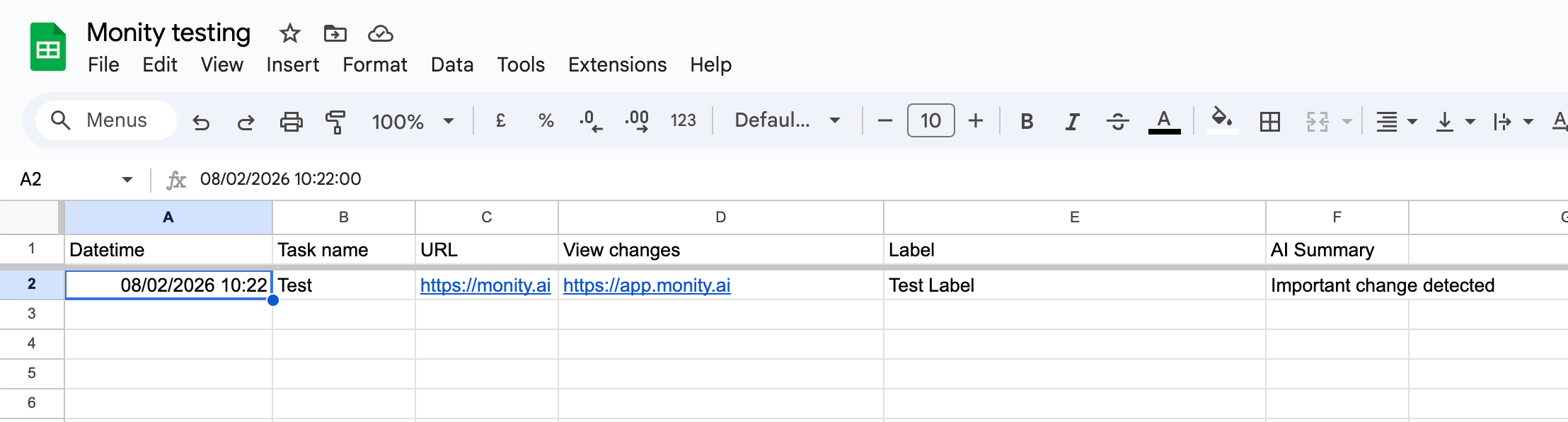 Sheets Alert Received